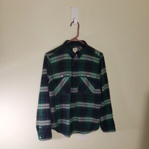 J. Crew Navy and Green Plaid Shirt Size M